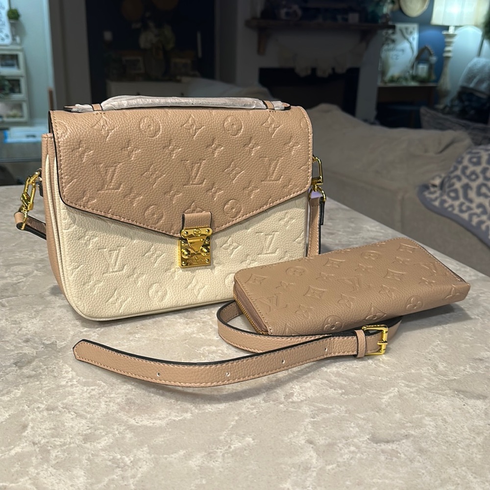 New L V IN-spired met-is crossbody purse bag khaki and cream & matching wallet